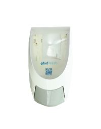 MedWash 1 litre white lockable dispenser front view showing cartridge window | CMT Group UK