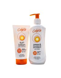 Sun cream lotion 200ml SPF50 and SPF30 tube water resistant UVA UVB front view white background | CMT Group UK