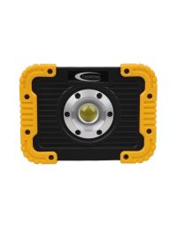 110V rechargeable COB LED work light 10W 800lm yellow and black front view showing COB LED and Nylon TPR housing | CMT Group UK