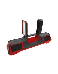 MAX rechargeable LED work light Bluetooth speaker 40W 4000lm twin panels extended red and black front view | CMT Group UK