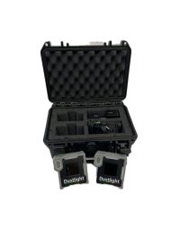 IP67 hard case for Dustlight open showing 2 Dustlight units in custom foam interior with charging cables | CMT Group UK