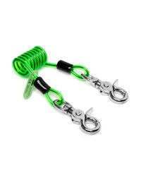 NLG short coil quick clip tool lanyard showing dual 360° Quick Clip connectors and compact green coil on white background | CMT Group UK