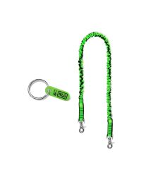 NLG spanner tethering kit showing Tether Ring Medium and Extended Bungee Lanyard with Quick Clips flat lay | CMT Group UK
