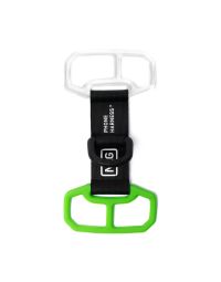 NLG phone harness Rivertex webbing and two-piece silicone cradle components flat lay front view | CMT Group UK