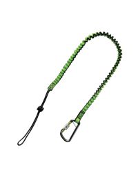NLG screwgate bungee tool lanyard angled coiled view showing climbing cord loop and aluminium screwgate carabiner | CMT Group UK