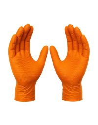 Orange nitrile diamond grip disposable gloves 6.0mil front view showing raised diamond texture pattern | CMT Group UK