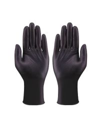 Black nitrile diamond grip disposable gloves 8.6mil front view showing raised diamond texture pattern | CMT Group UK