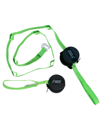 Suspension trauma relief strap full product view showing green polyester strap and steel buckle | CMT Group UK