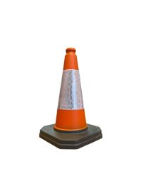450mm one-piece orange road traffic cone with white reflective sleeve full view | CMT Group UK