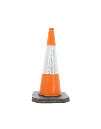 750mm one-piece orange road traffic cone with white reflective sleeve full view | CMT Group UK