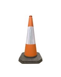 750mm one-piece orange road traffic cone with white reflective sleeve full view | CMT Group UK