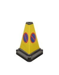 530mm two-piece yellow triangular no waiting cone with reflective no waiting symbol on all three faces front view | CMT Group UK