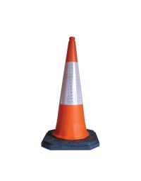 750mm two-piece orange road traffic cone with white prismatic reflective sleeve full view | CMT Group UK