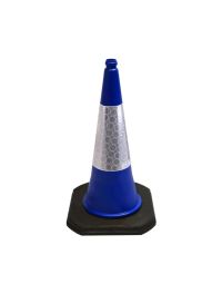 750mm two-piece blue road traffic cone with white prismatic reflective sleeve full view | CMT Group UK