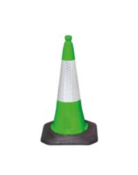 750mm two-piece green road traffic cone with white prismatic reflective sleeve full view | CMT Group UK