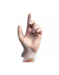 Clear vinyl powder-free disposable gloves single glove front view showing smooth clear finish | CMT Group UK