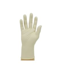 White latex powdered disposable glove close-up showing smooth natural rubber latex finish and light powder coating | CMT Group UK