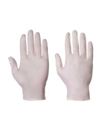 Natural colour latex powder-free disposable gloves front and back view showing micro textured fingers | CMT Group UK