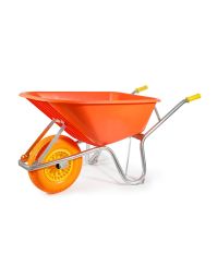 Heavy duty HDPE wheelbarrow 100 litre orange pneumatic tyre full side view | CMT Group UK