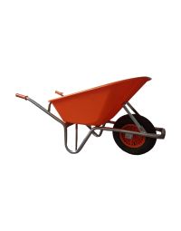 Churchill heavy-duty HDPE wheelbarrow 100 litre orange pan galvanised frame front three-quarter view | CMT Group UK