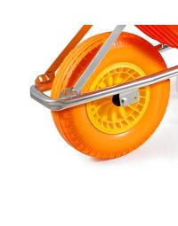 TufX replacement pneumatic wheelbarrow wheel orange tyre yellow plastic hub front view | CMT Group UK