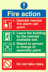 PVC Photoluminescent Sign - 100mm x 150mm - Pictorial fire action no lifts