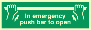 Vinyl Photoluminescent Sticker - 150mm x 50mm - In emergency push bar to open