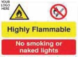 Highly Flammable - No Smoking or Naked Lights Sign - PVC