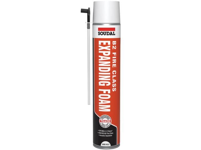 Soudal B2 fire rated expanding foam 750ml with hand held applicator for construction sealing | CMT Group UK