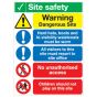 Site Safety Board - Warning Dangerous e/Hard Hats/All Visitors /No Unauthorised/Children should not A1 - PVC
