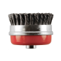 Twisted knot cup wire brush 70mm showing steel band retention and cup profile | CMT Group UK
