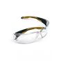 armourU K2 clear lens lightweight safety spectacles in black and yellow, 100% metal-free frameless screwless design, EN166 FTKN certified