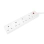 4 gang extension lead 2m white cable and 13A fused plug full length view | CMT Group UK