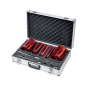 OTEC Premium 5-Piece Dry Diamond Core Drill Set (38/52/65/117/127mm) with Accessories & Case - open case showing five core sizes | CMT Group