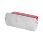 Hoarding light red LED aluminium back plate showing 8mm mounting holes and tamper-resistant security bolts | CMT Group UK