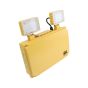 110V site emergency LED twin spotlight 4W 500lm yellow polycarbonate housing twin adjustable heads three-quarter view | CMT Group UK