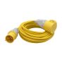 110V extension lead 14m yellow IEC 60309 plug and socket both ends visible on white background | CMT Group UK