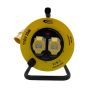 25m 110V cable reel yellow drum two 16A IEC 60309 sockets thermal cutout neon indicator front view | CMT Group UK