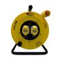 50m 110V cable reel yellow drum two 16A IEC 60309 sockets thermal cutout neon indicator front view | CMT Group UK