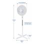 Pedestal fan 16 inch white showing height adjustment collar and telescopic column with dimensions | CMT Group UK