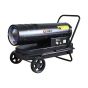Diesel and kerosene space heater 30kW direct-fired black steel body front three-quarter view with transport handle | CMT Group UK