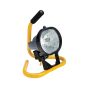 Defender 110V halogen site floodlight 400W 8400lm on yellow steel floor stand with rubber handle front view | CMT Group UK