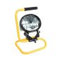 Defender E709090 halogen site floodlight 400W yellow steel stand showing metal grille and tempered glass lens front detail | CMT Group UK