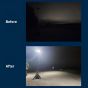 CMT Power portable lighting tower deployed at night illuminating large open site area before and after comparison | CMT Group UK