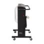 110V infrared cabinet heater side view showing lockable castors handle and power cable | CMT Group UK