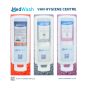 MedWash Van Hygiene Centre three-dispenser compact station front view showing Sanitise Protect Moisturise layout | CMT Group UK