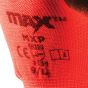 MAX MXP Red/Black PU Palm Coated Precision Gloves EN388 3121X marking and branding - Close View| CMT Group