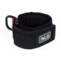 NLG adjustable wristband black non-conductive wristband with orange D-ring attachment and NLG badge angled view | CMT Group UK
