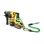 Heavy duty bungee tool lanyard in use tethering rotary hammer drill at height via loop cinch on tool wrap and carabiner | CMT Group UK