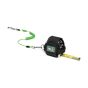 NLG tape measure tether with green coil lanyard attached to D-ring showing complete tethering system | CMT Group UK